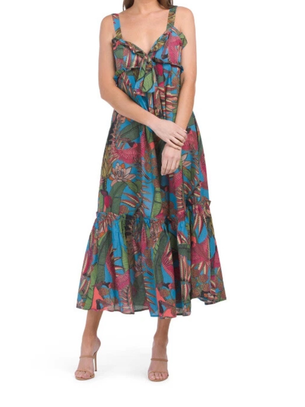 Anthropologie FARM RIO Totally Tuiuiu Babydoll Bird Maxi Dress L